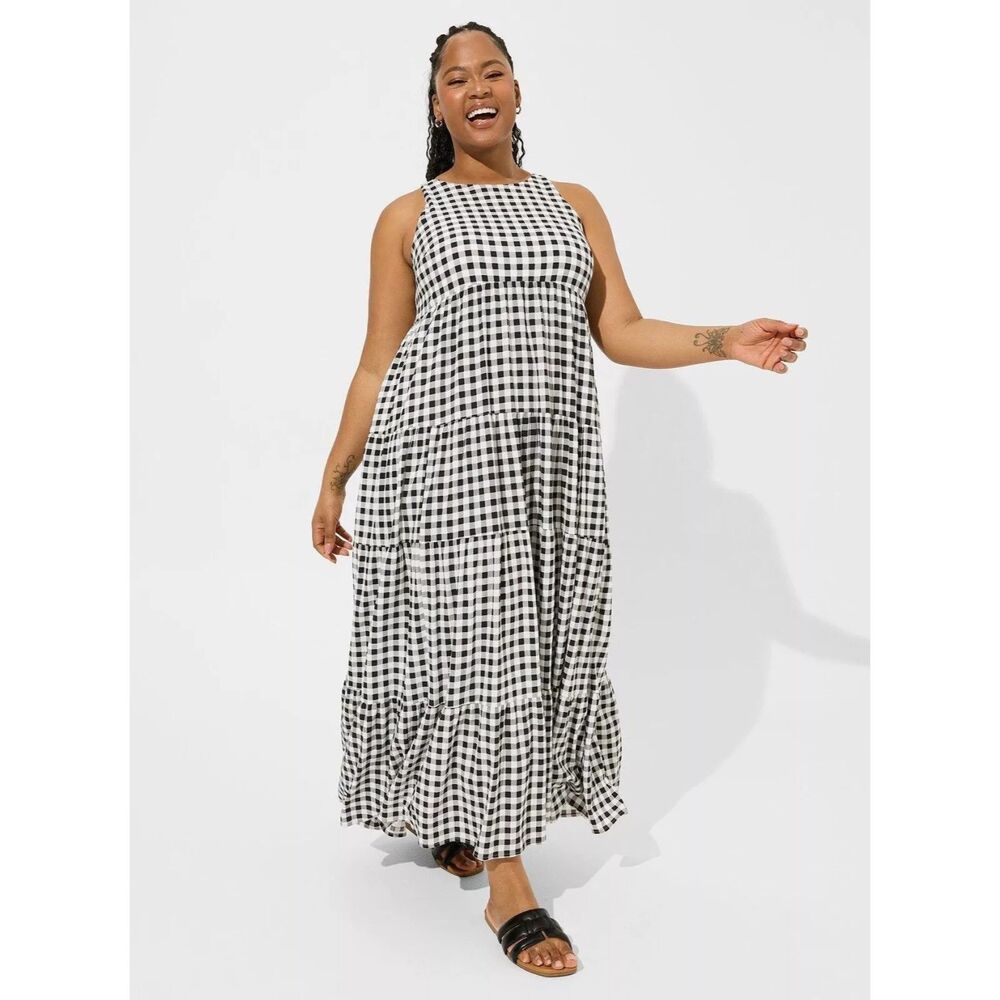 Torrid Gingham Tiered Maxi Dress Size 4X Summer Flowy Comfort